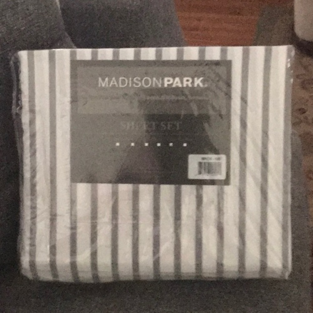 Madison Park Essentials King size sheet set.  Gray stripe.